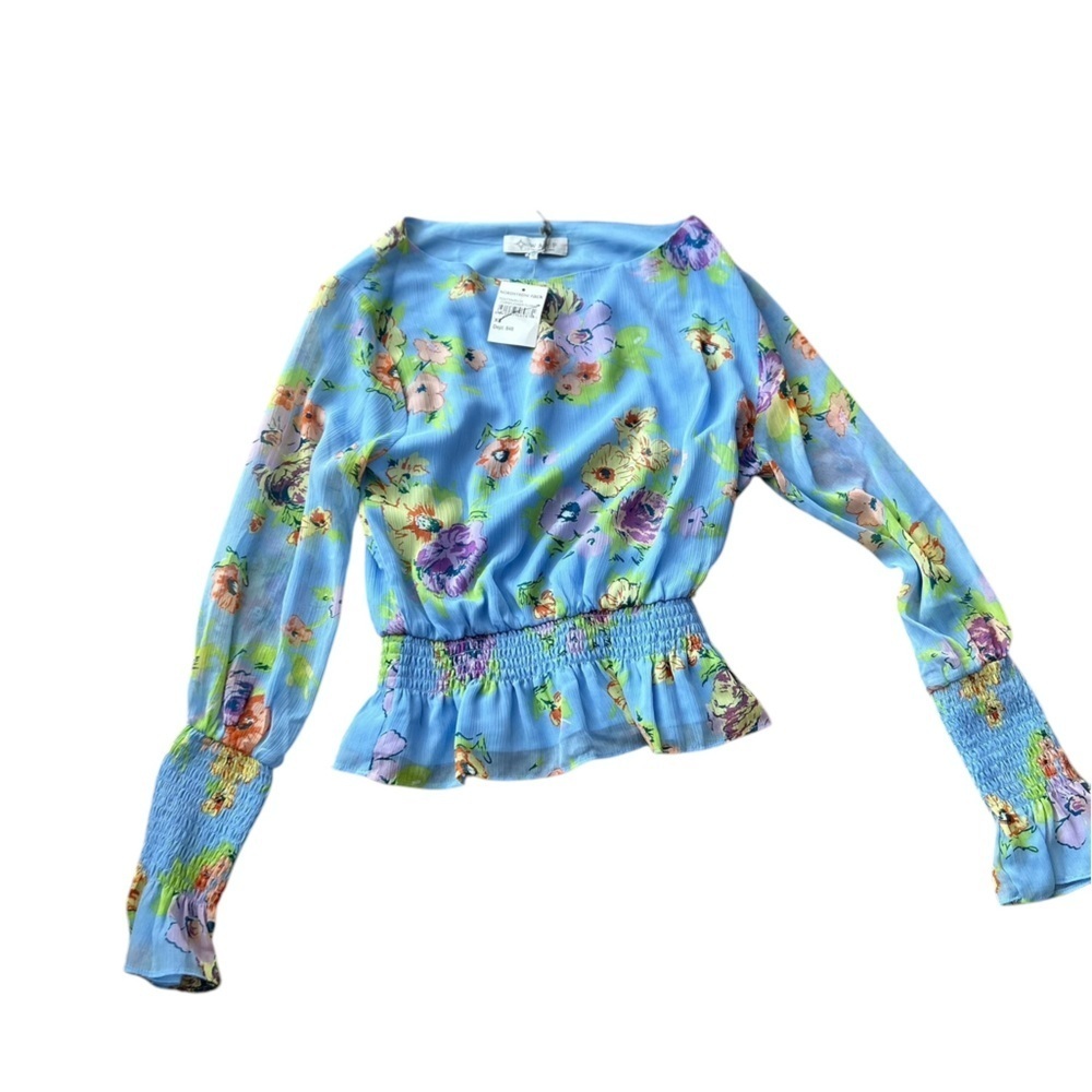 Wayf Women's xs Floral Off-Shoulder Long‎ Sleeve Blouse Spring Casual